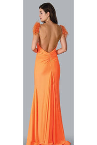 Stella Couture 23125 Backless Feather Strap Long Solid Prom Dress - Dresses