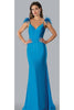 Stella Couture 23125 Backless Feather Strap Long Solid Prom Dress - TURQUOISE / Dresses