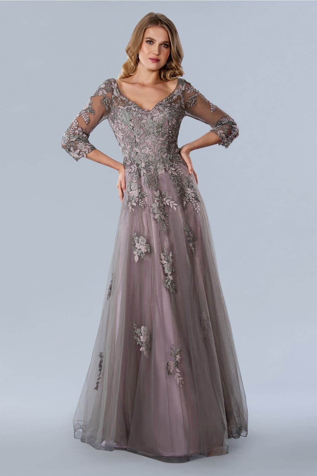 Stella Couture 23352 Formal Elbow Sleeve Lace Gown