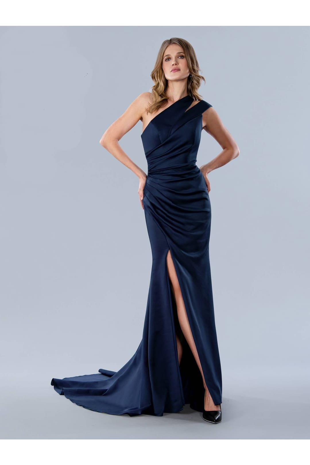 Stella Couture 23358 Long Formal Pleat Prom Dress - Navy / 6