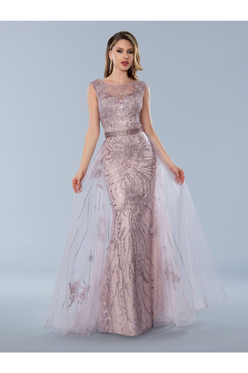 Stella Couture 23359 Long Formal Overskirt Prom Dress - Dusty Pink / 6 - Formal Dresses