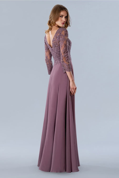 Stella Couture 23365 Long V-Neck Embroidered Evening Dress - Dresses