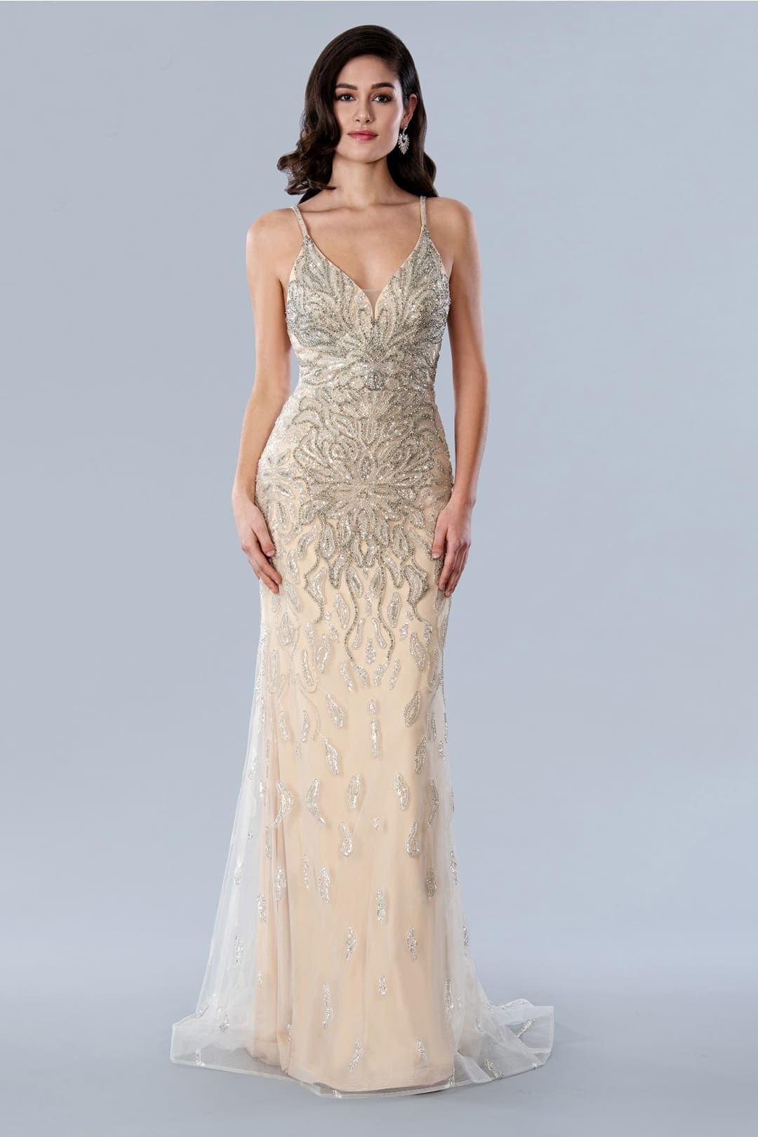 Stella Couture 23368 Sleeveless Embellished Evening Grown - CHAMPAGNE / 16 - Dress