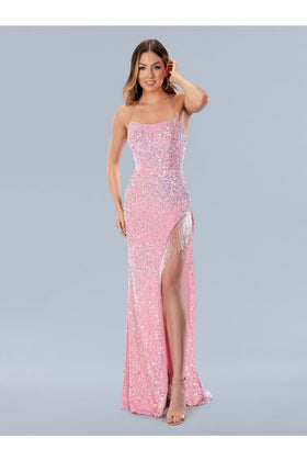Stella Couture 24116 Sequin Formal Fringe Long Prom Dress