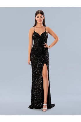 Stella Couture 24161 Sequin Formal Long Mirror Beaded Prom Dress