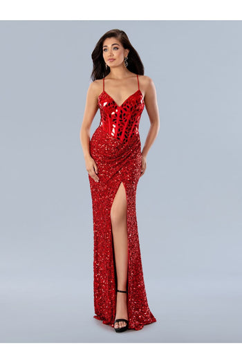 Prom Dresses Sequin Formal Long Mirror Beaded Prom Dress Red