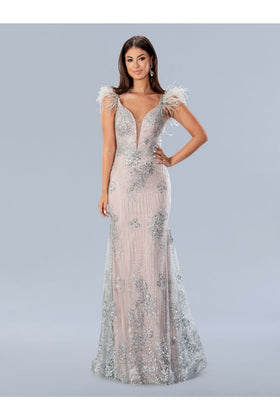 Stella Couture 24166 Formal Long Sequin Prom Feather Dress