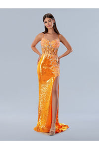 Prom Dresses Long Formal Applique Prom Sequin Dress Orange