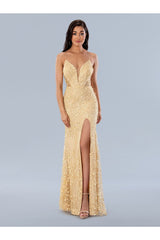 Prom Dresses Long Formal Beaded Prom Applique Dress Yellow
