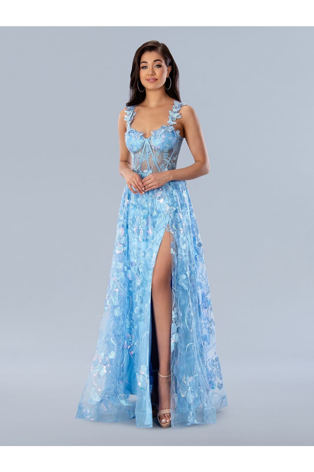 Prom Dresses Long Formal Floral Sequin Prom Dress Blue