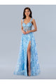 Prom Dresses Long Formal Floral Sequin Prom Dress Blue