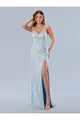 Prom Dresses Formal Long Prom Floral Sequin Dress Blue