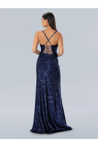Stella Couture 24194 Long Formal Feather Prom Sequin Dress - Prom Dresses