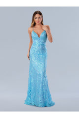 Prom Dresses Long Formal Iridescent Sequin Prom Dress Blue