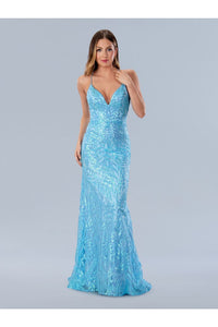 Prom Dresses Long Formal Iridescent Sequin Prom Dress Blue