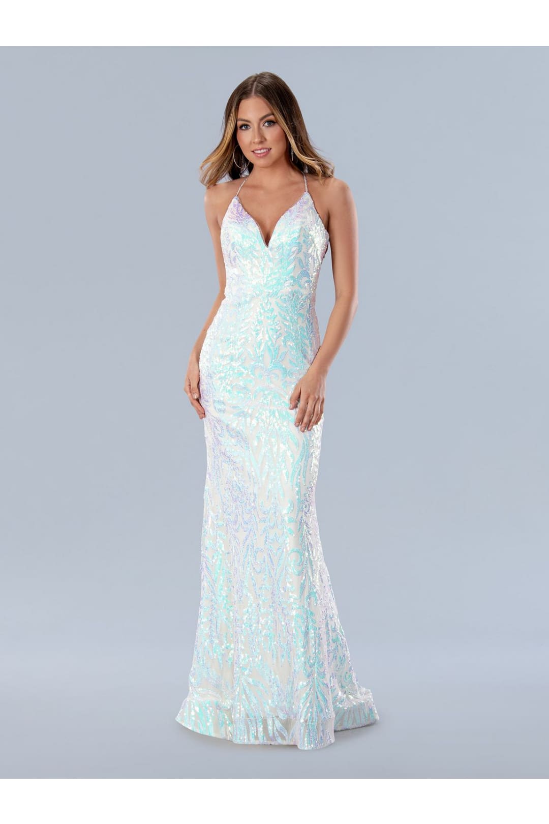 Prom Dresses Long Formal Iridescent Sequin Prom Dress Off White