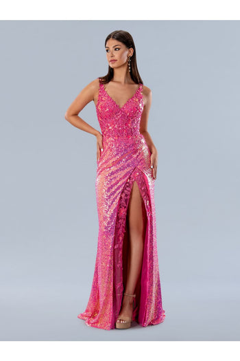 Prom Dresses Floral Applique Formal Long Sequin Prom Dress Fuchsia