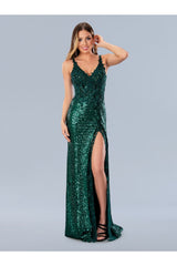 Prom Dresses Floral Applique Formal Long Sequin Prom Dress Green