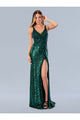 Prom Dresses Floral Applique Formal Long Sequin Prom Dress Green