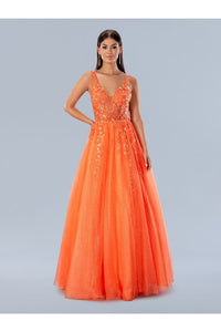 Prom Dresses Glitter Formal Long Applique Prom Dress Orange