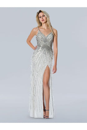 Stella Couture 24206 Sequin Long Formal Feather Prom Dress