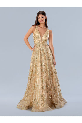 Stella Couture 24207 Floral Sequin Long Formal Prom Dress