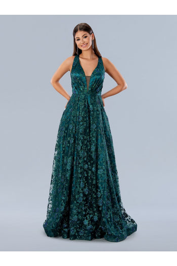 Prom Dresses Floral Sequin Long Formal Prom Dress Green