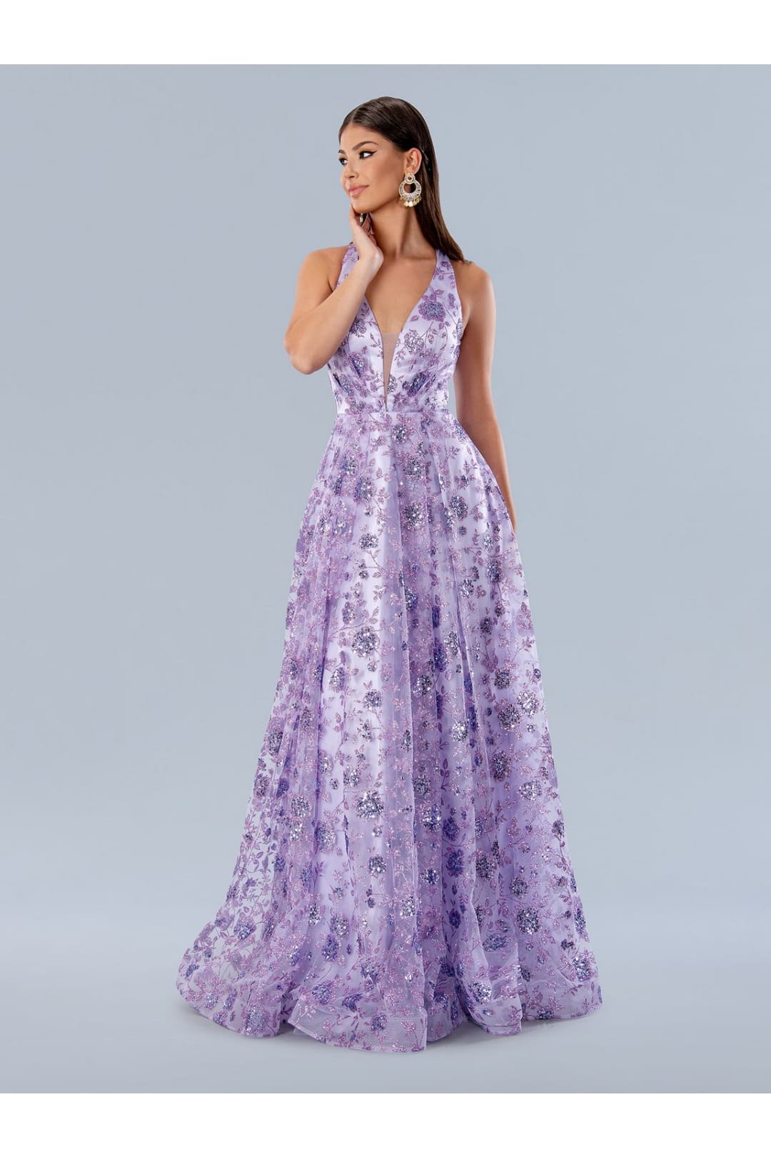 Prom Dresses Floral Sequin Long Formal Prom Dress Lilac