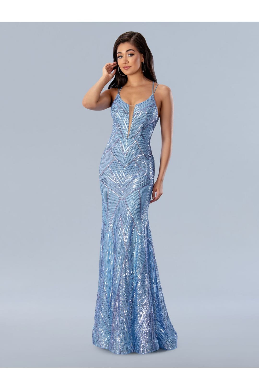 Prom Dresses Geometric Sequin Long Formal Prom Dress Blue