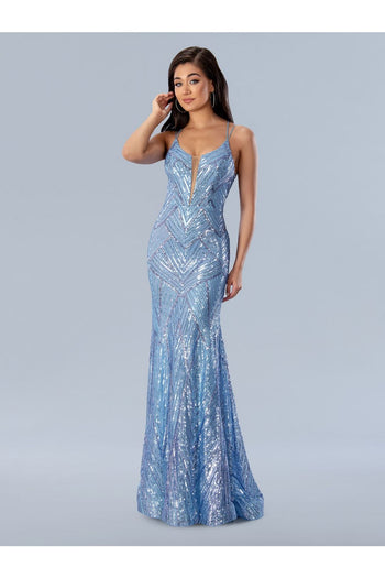 Prom Dresses Geometric Sequin Long Formal Prom Dress Blue