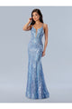 Prom Dresses Geometric Sequin Long Formal Prom Dress Blue