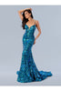 Prom Dresses Floral Sequin Prom Long Formal Dress Blue