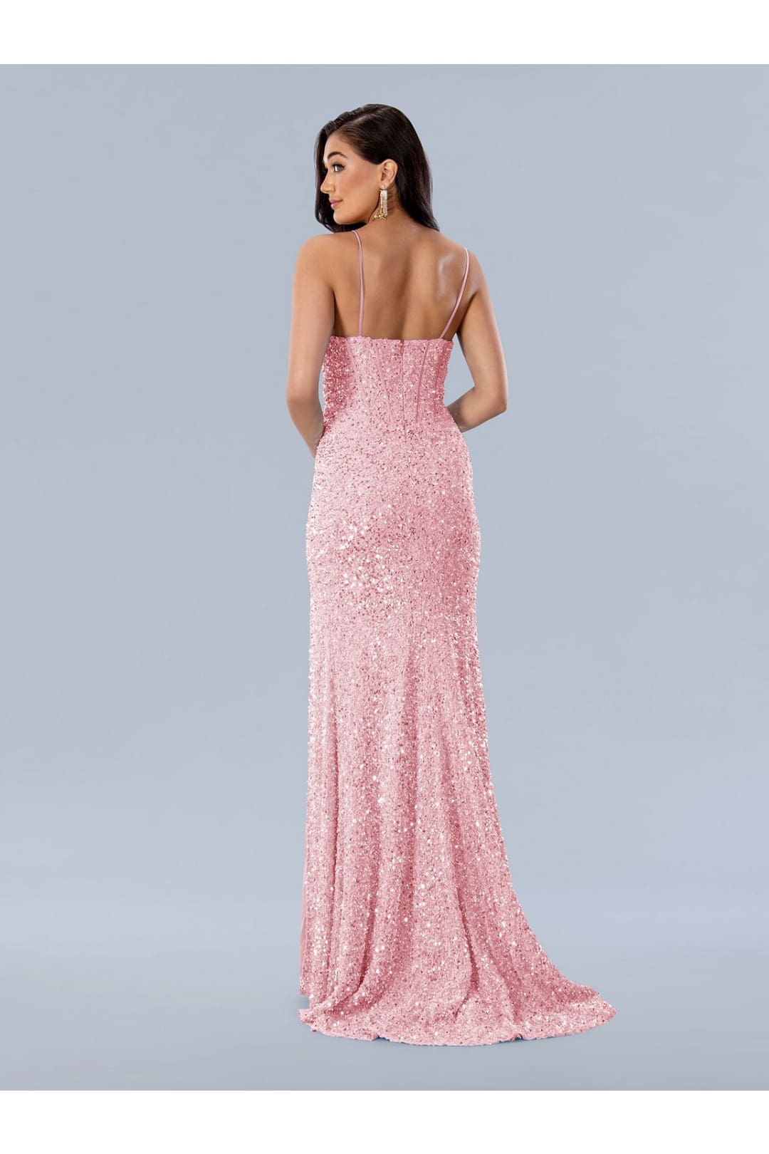 Prom Dresses Fitted Sequin Prom Long Formal Dress Pink