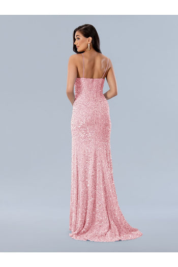 Prom Dresses Fitted Sequin Prom Long Formal Dress Pink