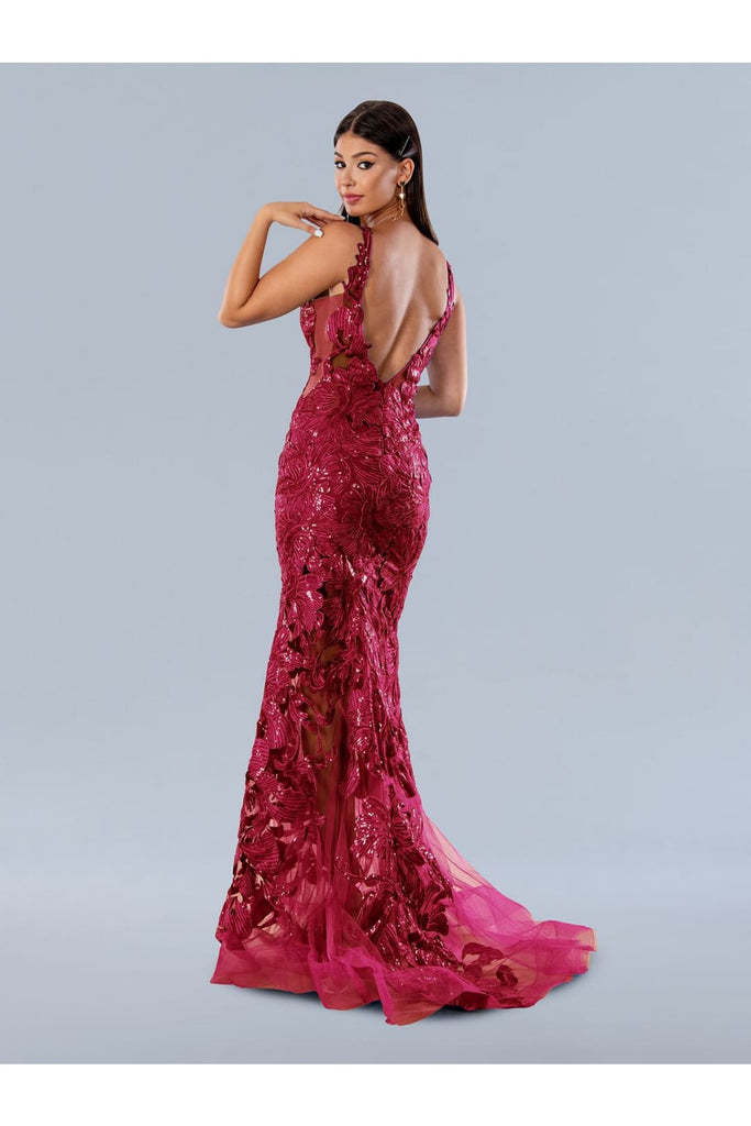 Prom Dresses Floral Applique Prom Sequin Long Formal Dress Red