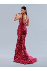 Prom Dresses Floral Applique Prom Sequin Long Formal Dress Red