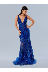 Prom Dresses Floral Applique Prom Sequin Long Formal Dress Royal