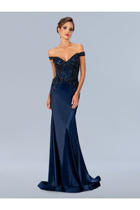 Formal Dresses Long Formal Floral Beaded Prom Dress Navy