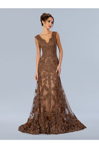 Formal Dresses Long Formal Embroidered Prom Dress Mocha