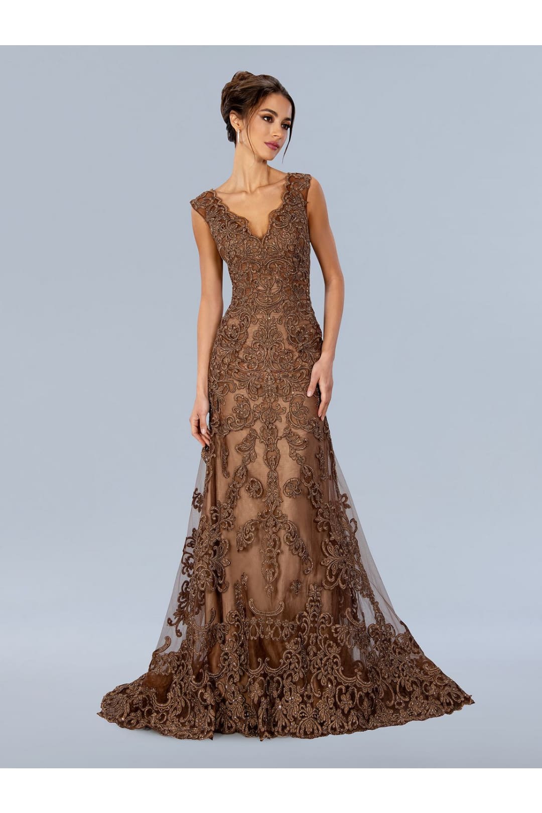 Formal Dresses Long Formal Embroidered Prom Dress Mocha