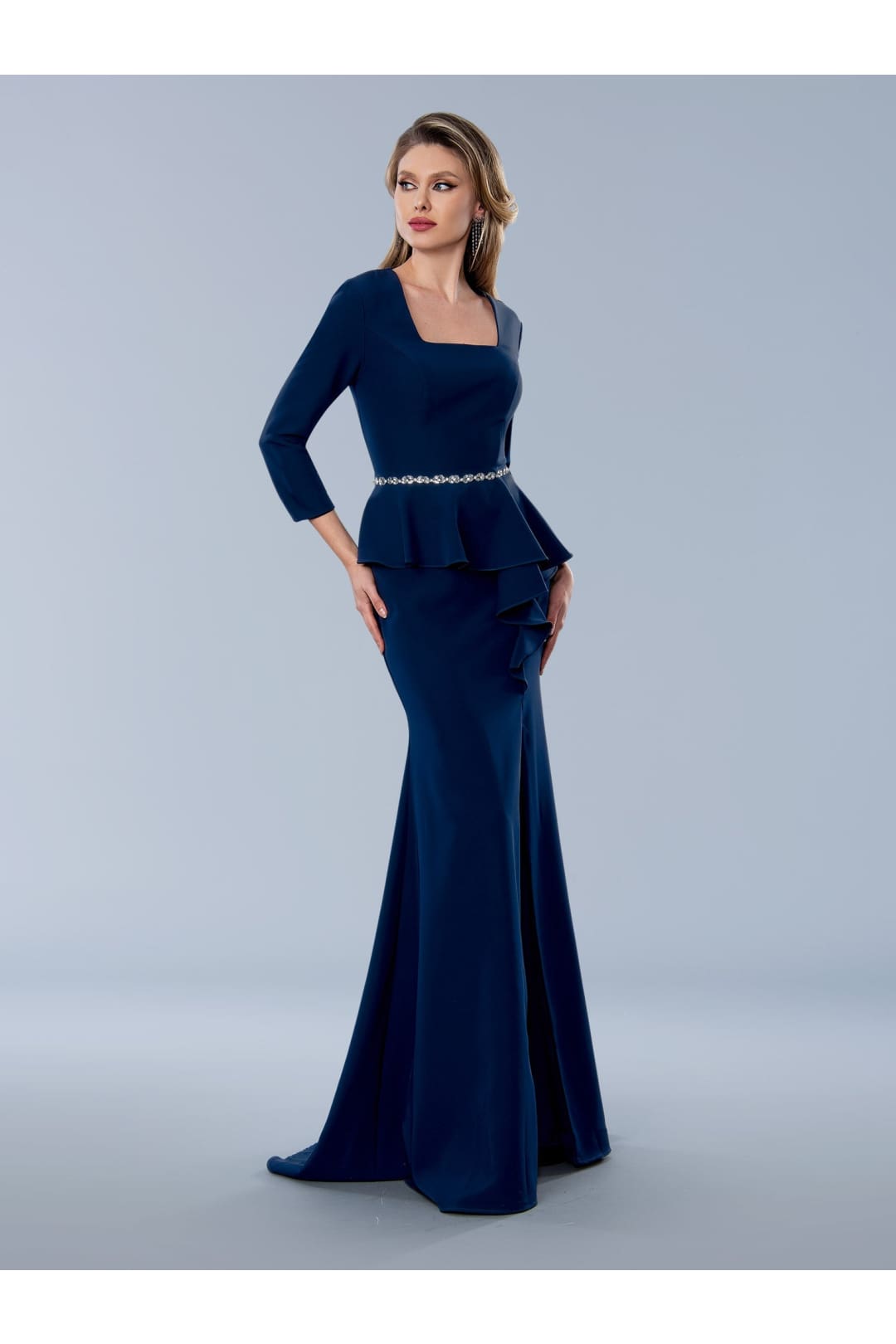 Mother of the Bride Dresses Long Formal Peplum Mother of the Bride Dress Navy