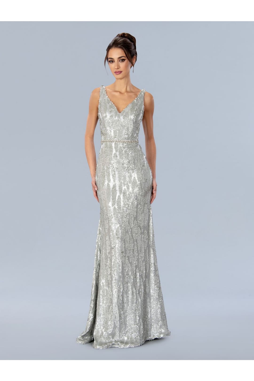 grey sequin prom dress Lace-Up Long Sage Green Prom Dress with Sequin Print Sage / 0