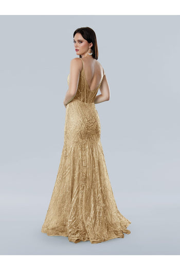 Prom Dresses Long Formal Glitter Corset Prom Dress Gold