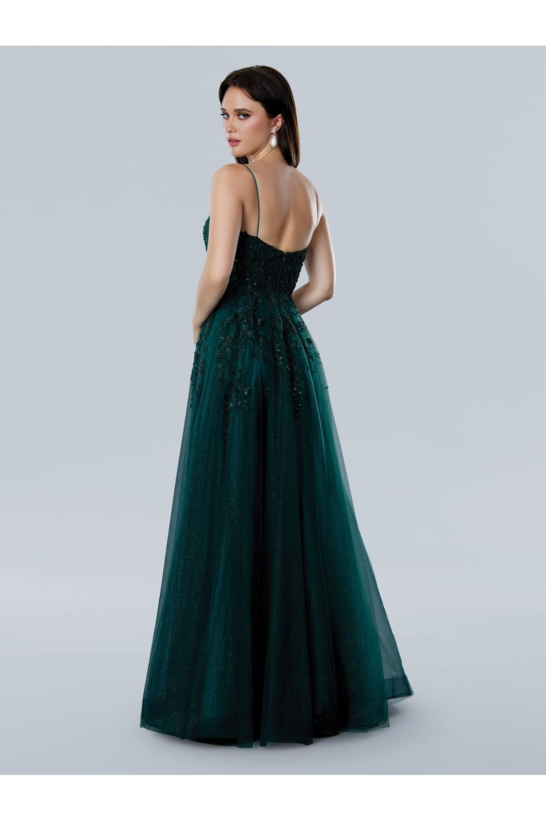 Prom Dresses A Line Long Formal Glitter Lace Prom Dress Emerald Green