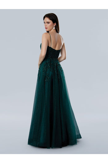 Prom Dresses A Line Long Formal Glitter Lace Prom Dress Emerald Green