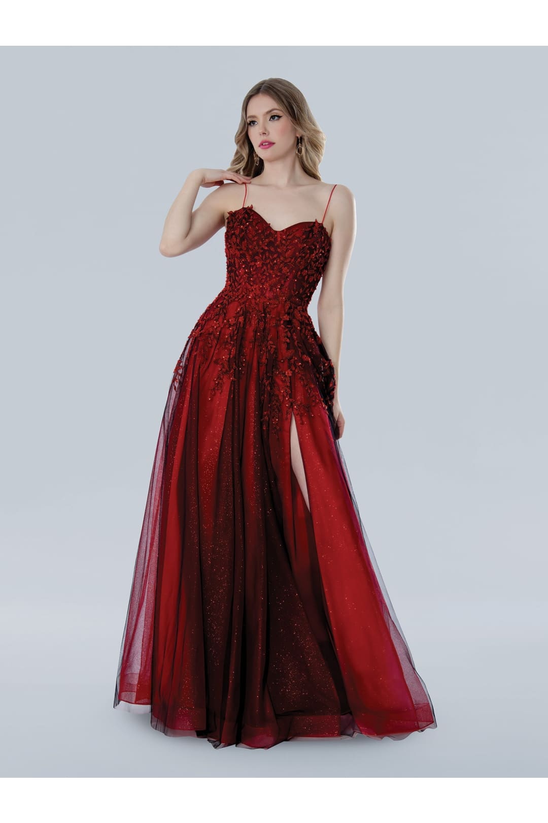 Prom Dresses A Line Long Formal Glitter Lace Prom Dress Red