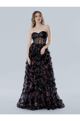 Stella Couture 25117 Long Ball Gown A Line Formal Corset Print Prom Dress