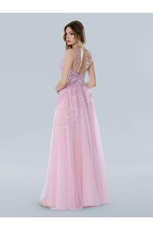 Prom Dresses A Line Glitter Long Formal Lace Prom Dress Pink