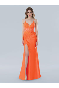 Prom Dresses Prom Long Corset Lace Applique Formal Dress Orange