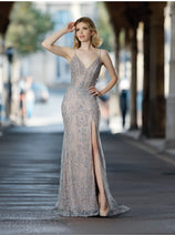 Stella Couture 25147 Long Fitted Corset Formal Slit Prom Dress